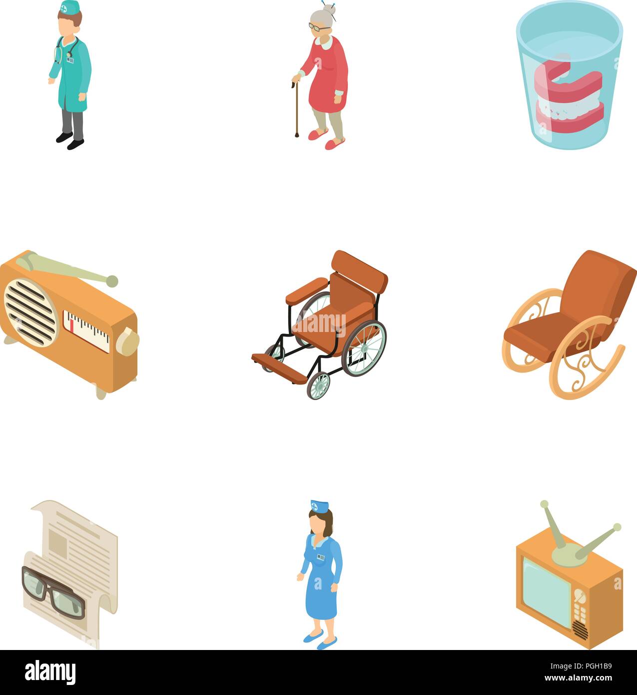 Nursing home icons set, isometric style Stock Vector