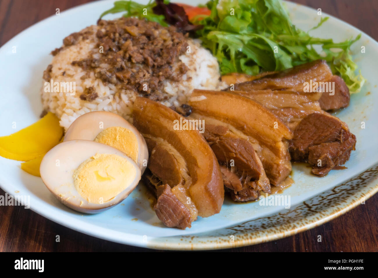 Stewed pork belly rice Stock Photo