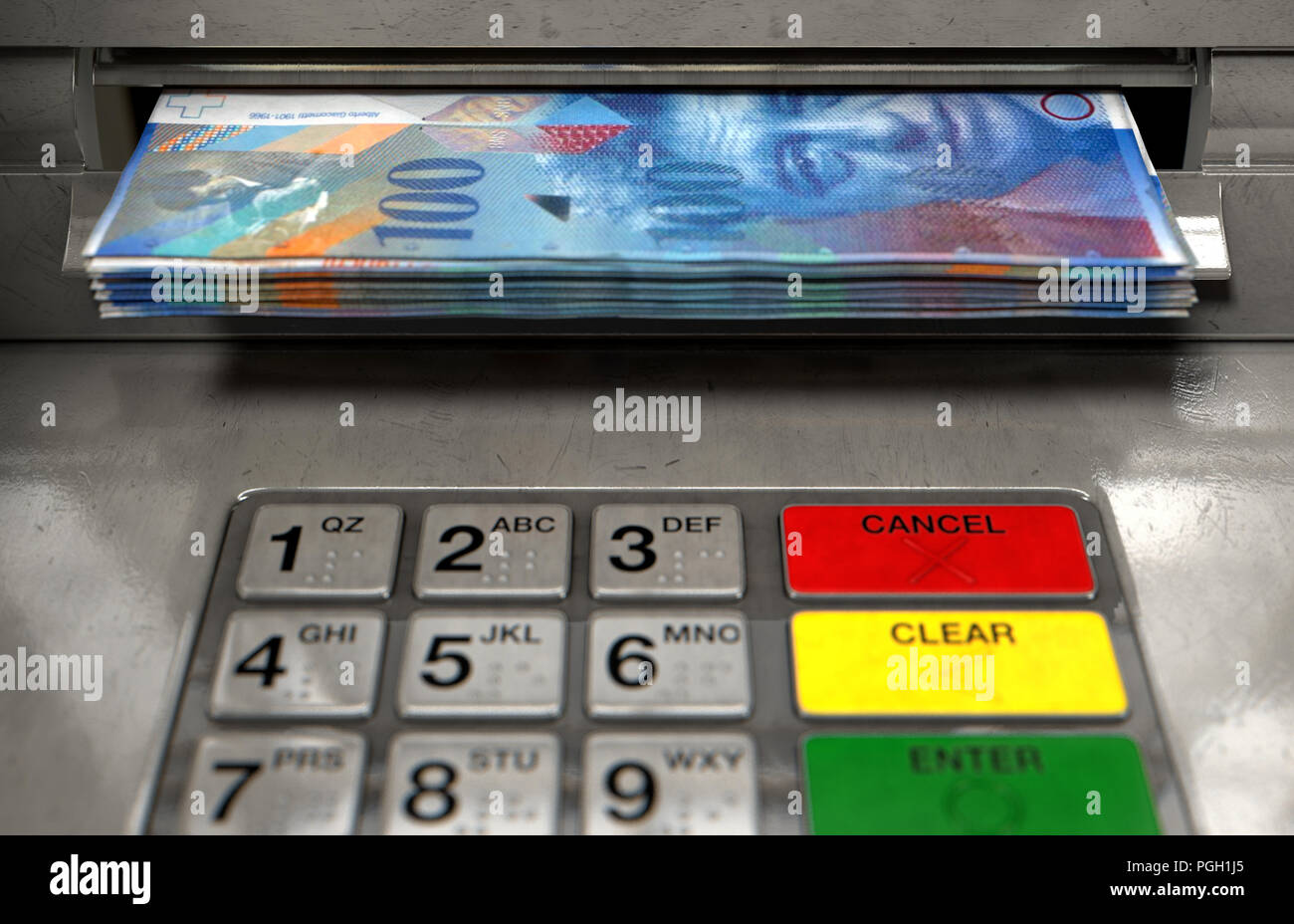 Atm Open Note A closeup view of an atm facade with an illuminated sceen and keypad ...