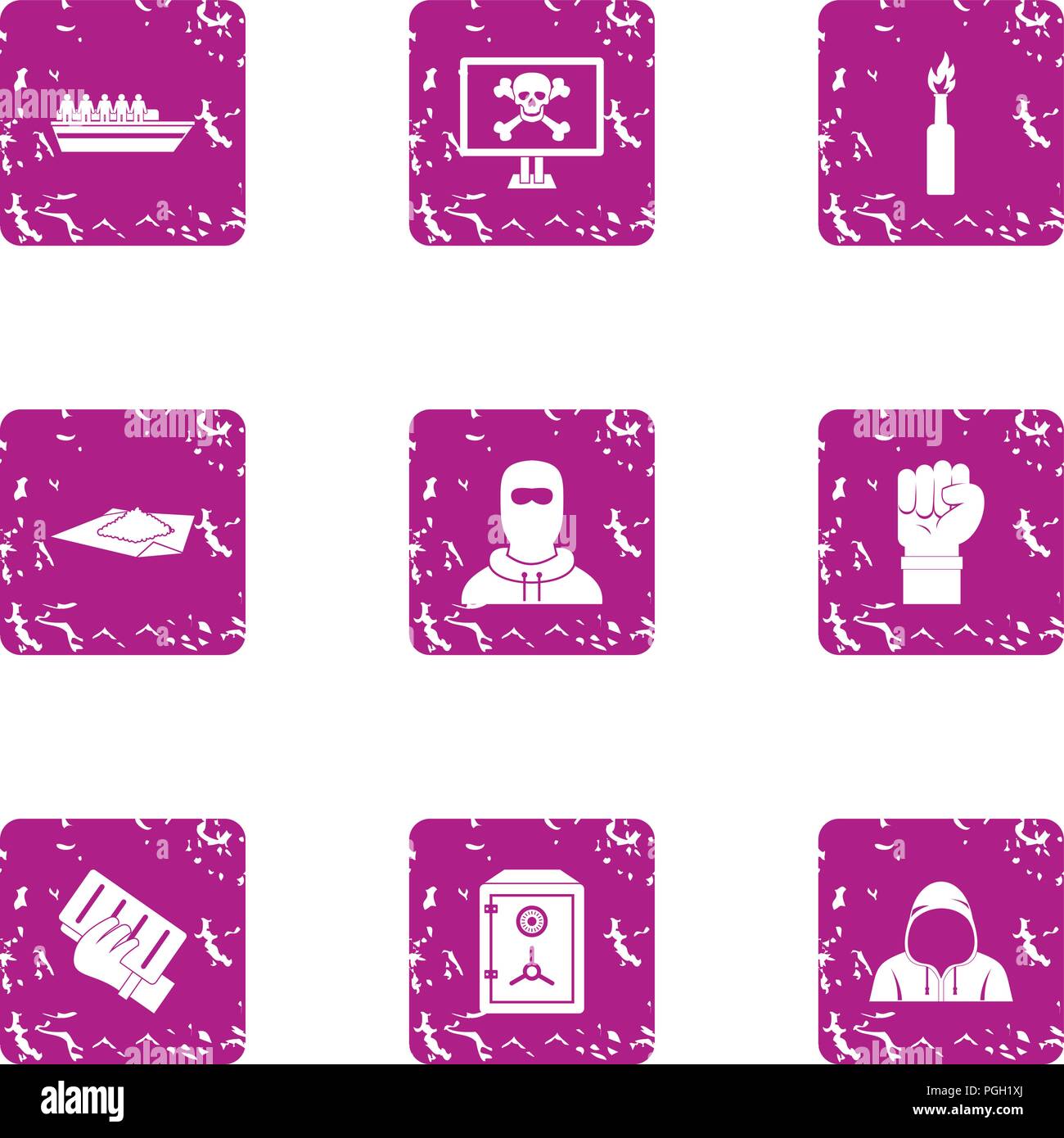 Arrest icons set, grunge style Stock Vector