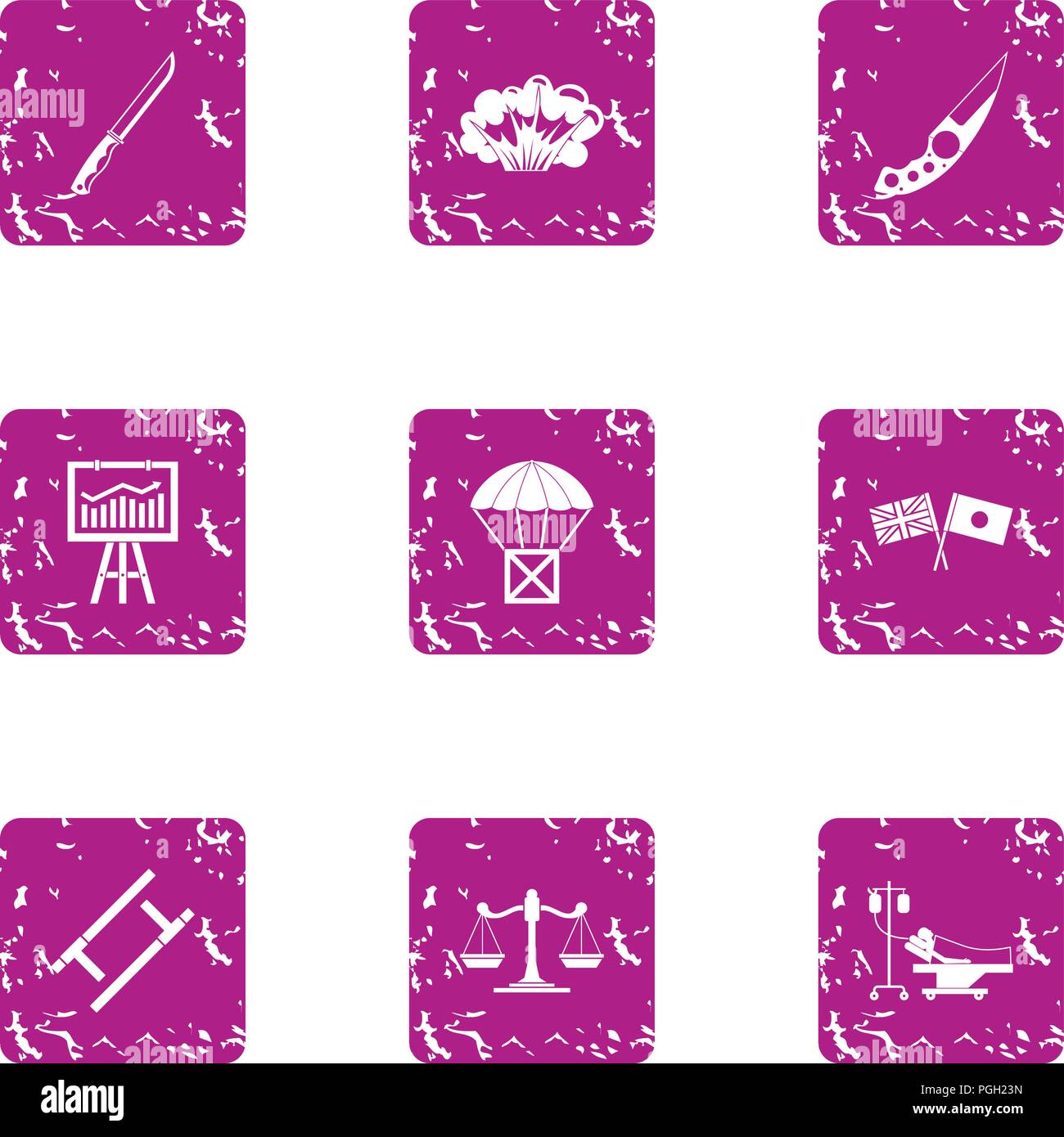 Survival icons set, grunge style Stock Vector