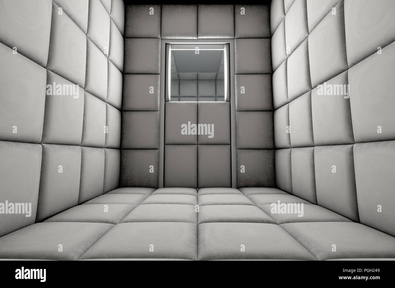 An empty white padded cell in a mental hospital - 3D render Stock Photo