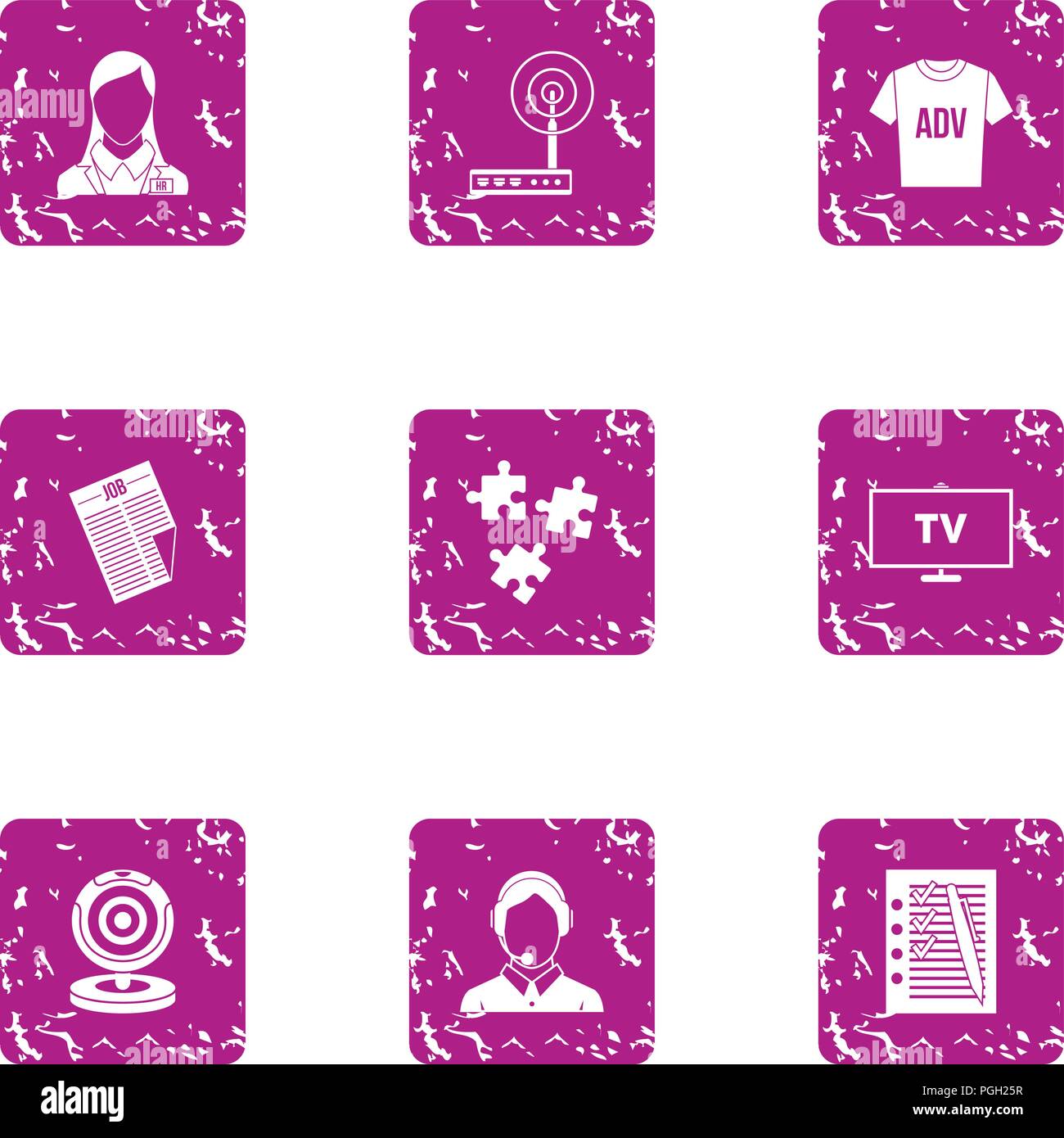 Outdoor advertising icons set, grunge style Stock Vector