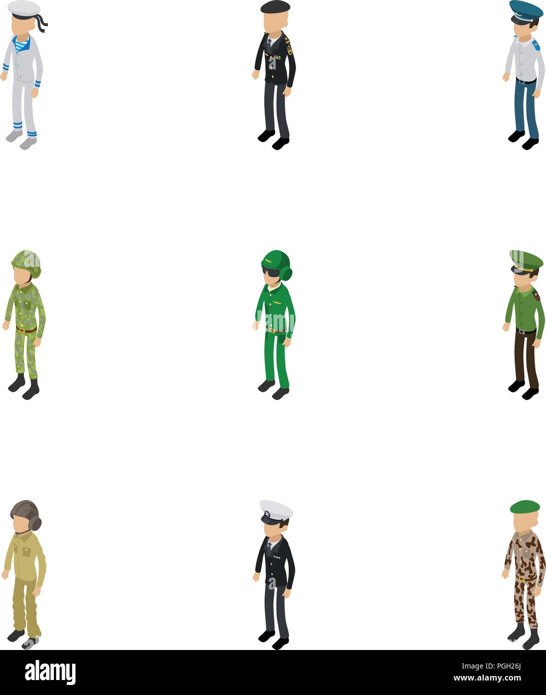 Soldier icons set, isometric style Stock Vector