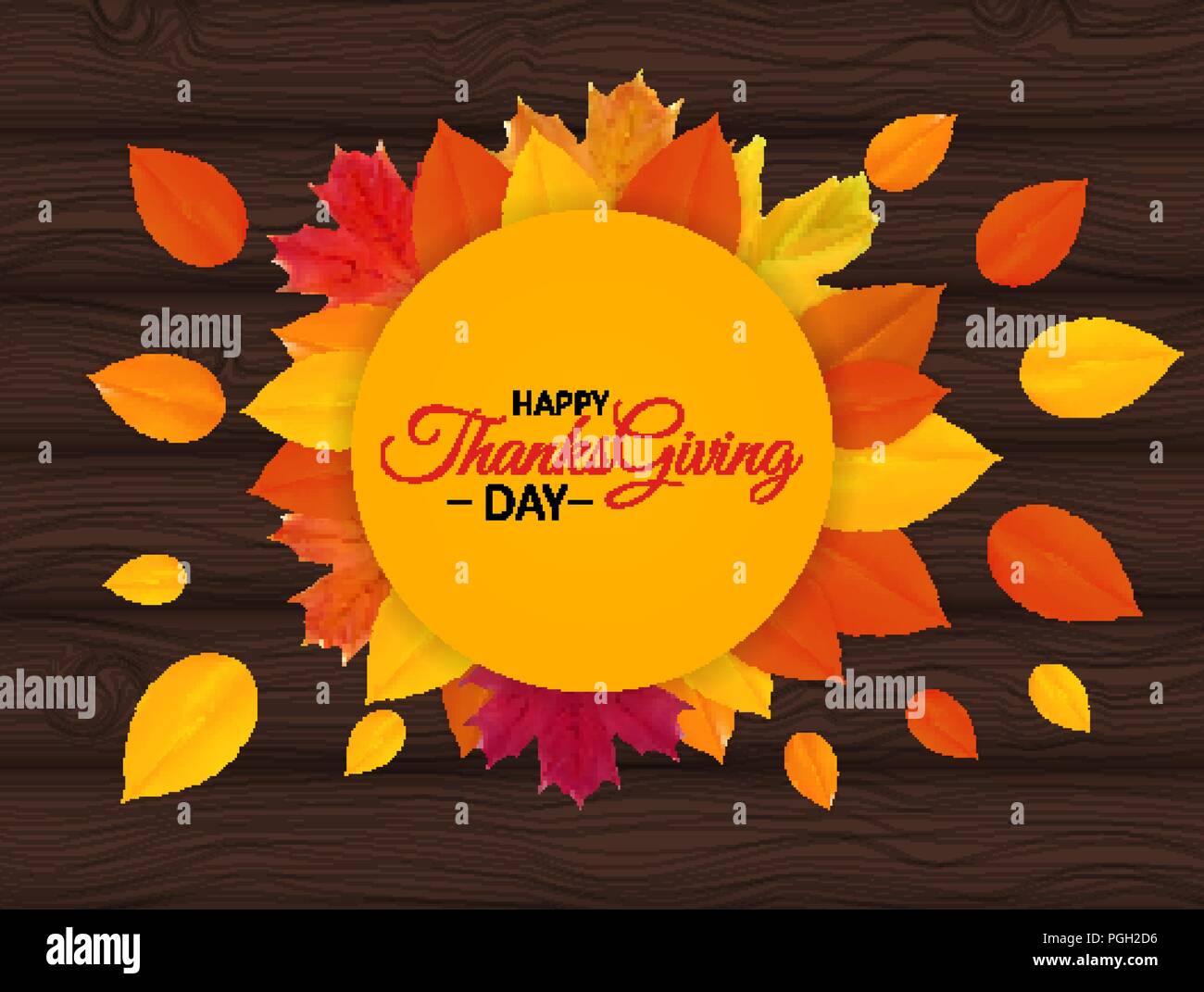 Happy Thanksgiving Day Background with Shiny Autumn Natural Leaves ...