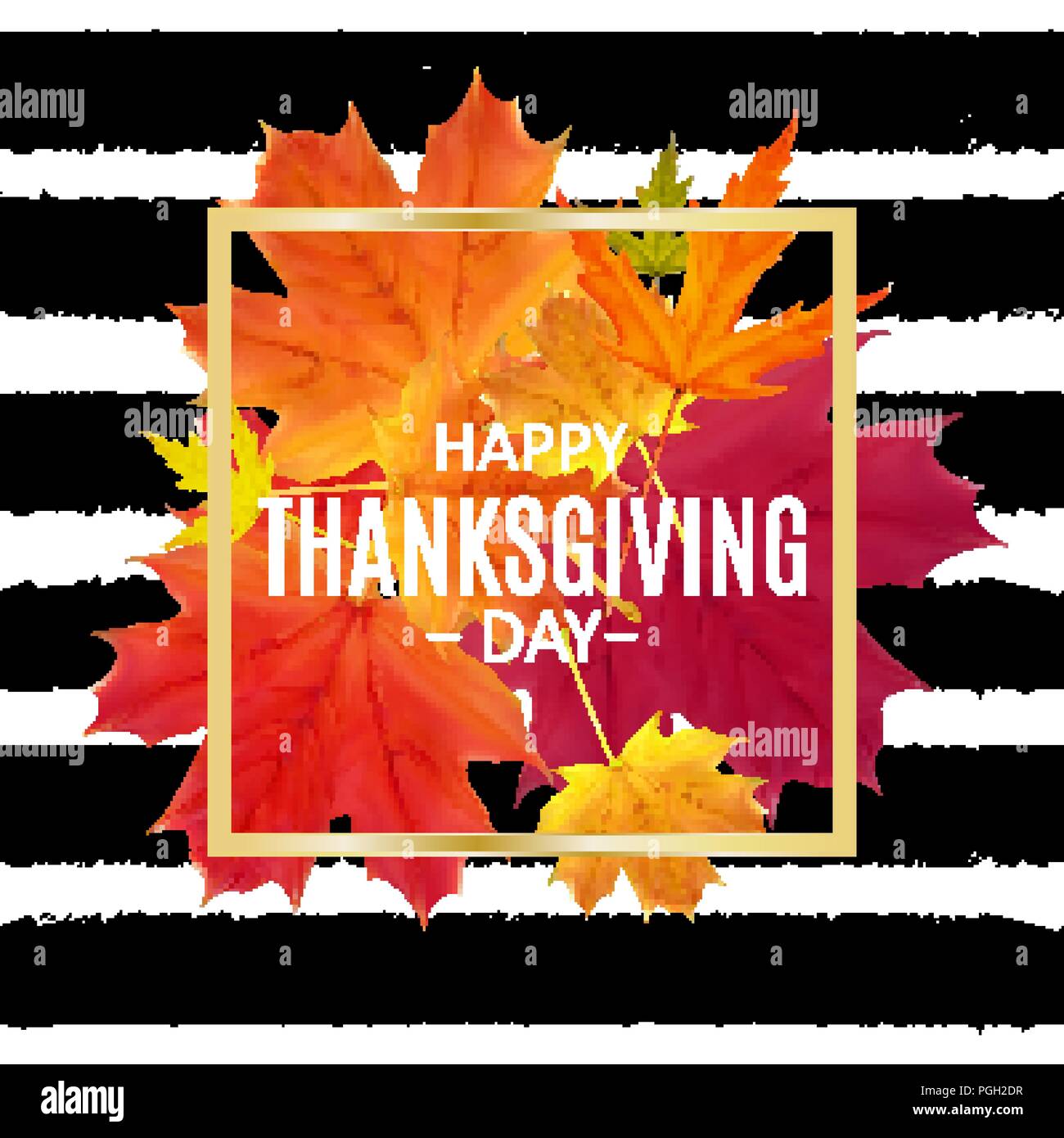 Happy Thanksgiving Day Background with Shiny Autumn Natural Leaves ...
