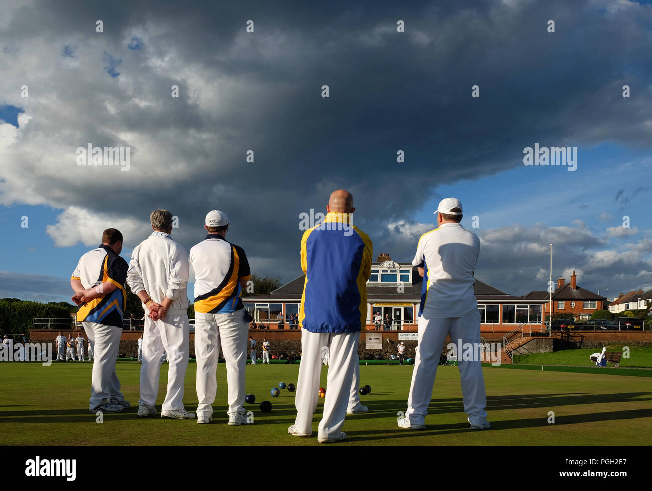 Bowlers at Whitehead Bowling Green, Northern Ireland Stock Photo