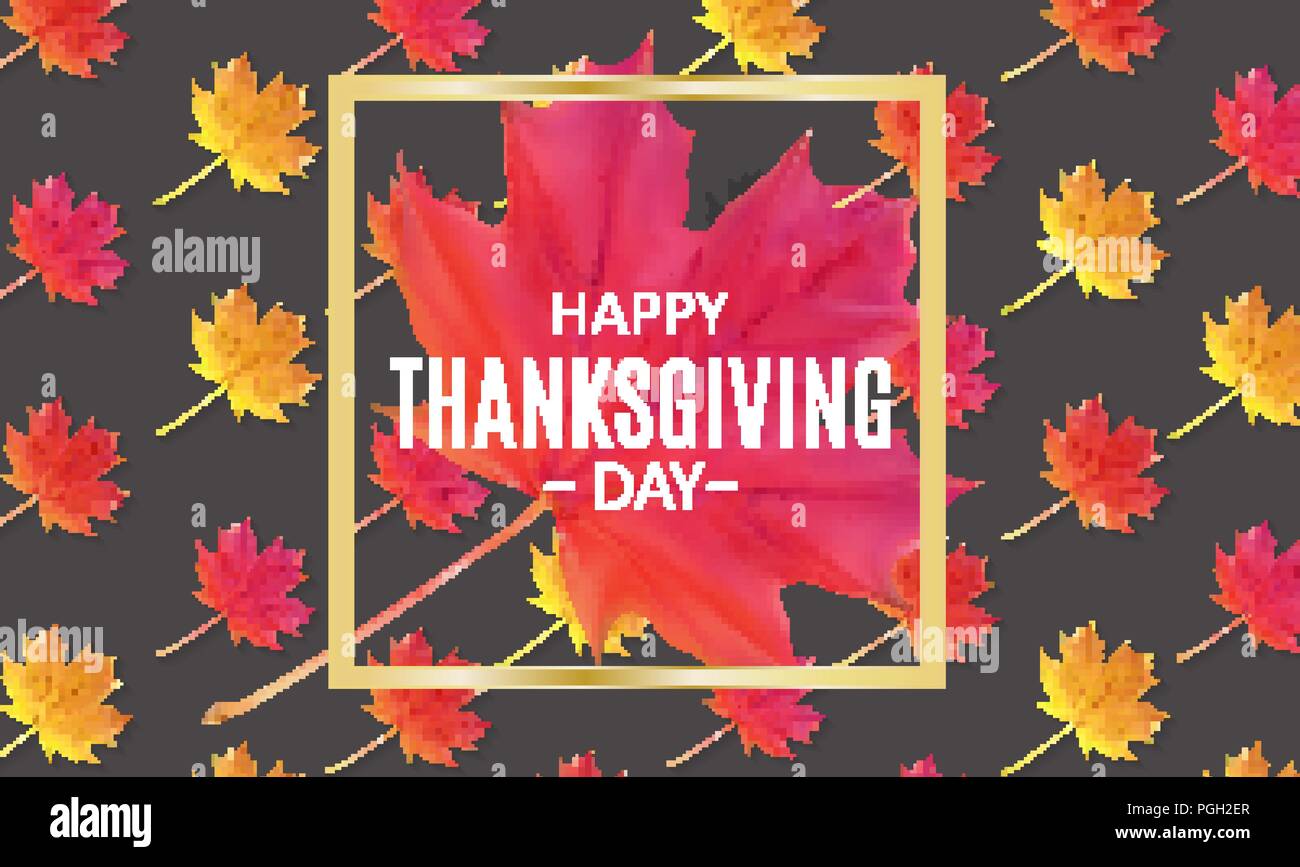 Happy Thanksgiving Day Background with Shiny Autumn Natural Leaves ...