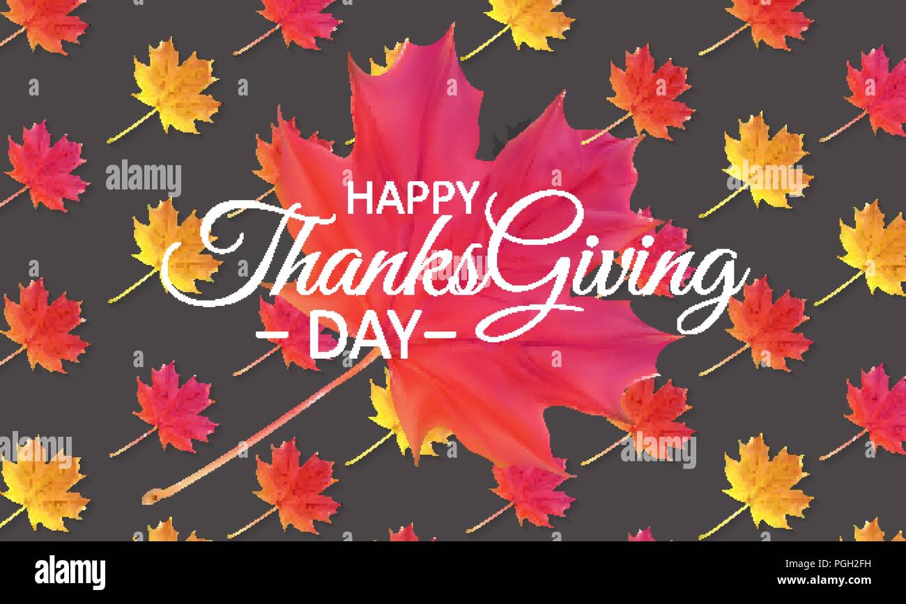 Happy Thanksgiving Day Background with Shiny Autumn Natural Leaves ...