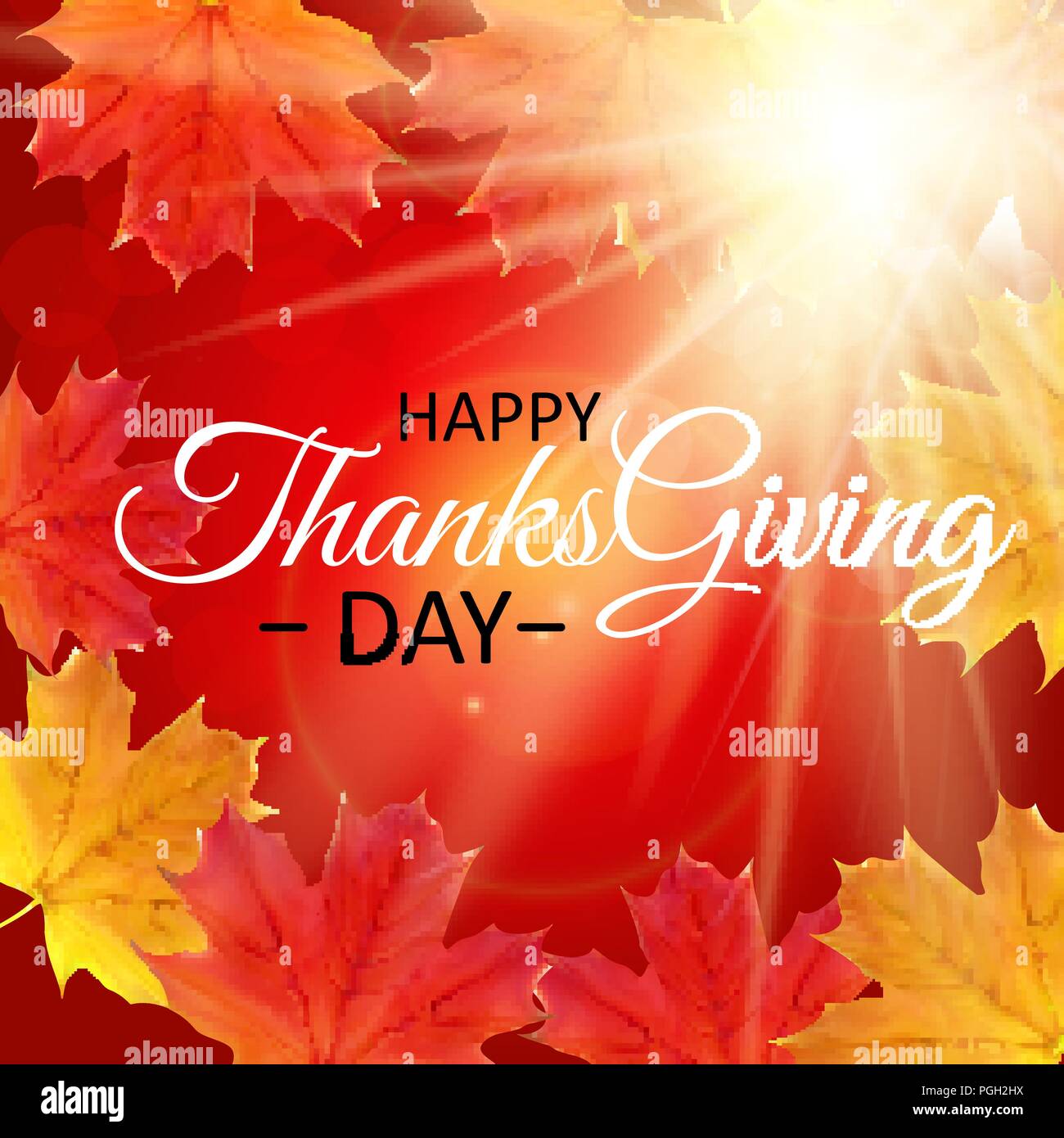 Happy Thanksgiving Day Background with Shiny Autumn Natural Leaves ...