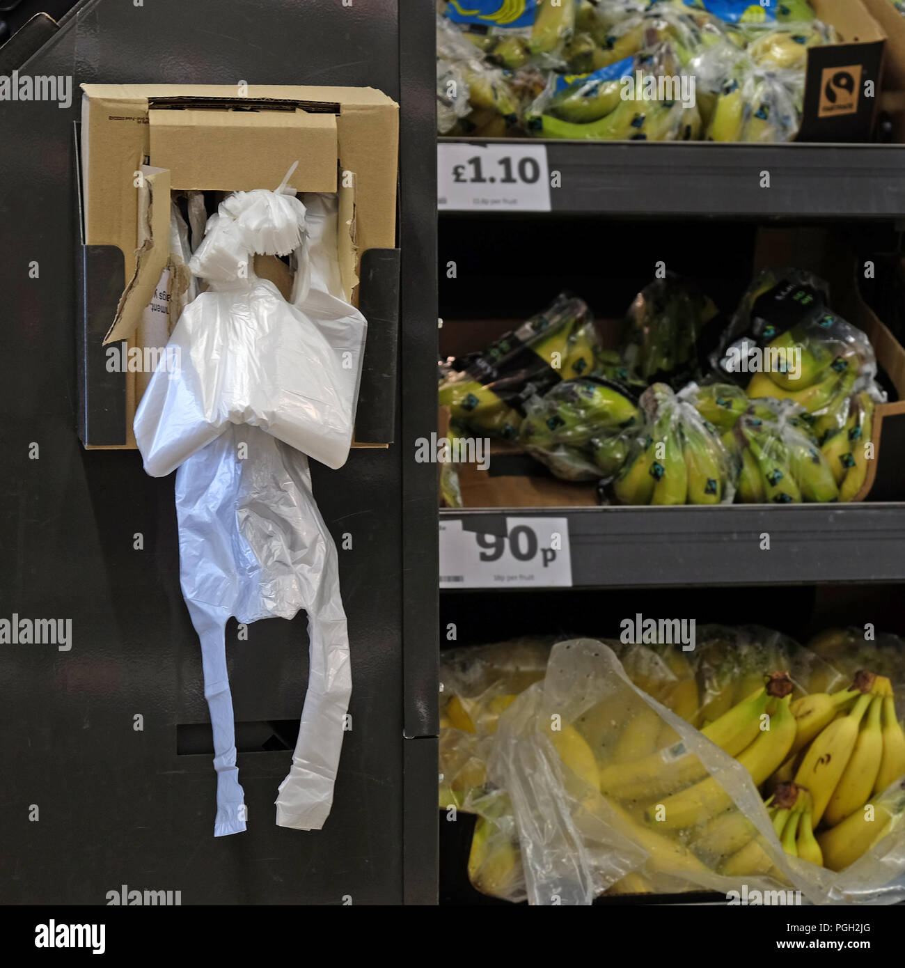Supermarket plastic bags appear as a figure Stock Photo