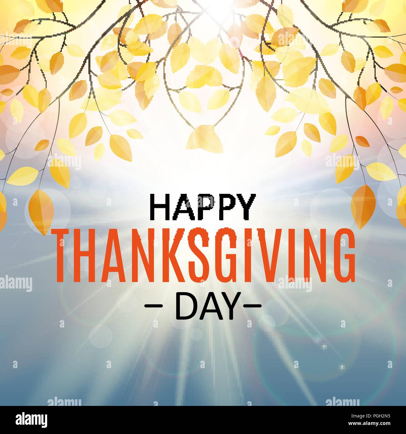 Happy Thanksgiving Day Background with Shiny Autumn Natural Leaves ...