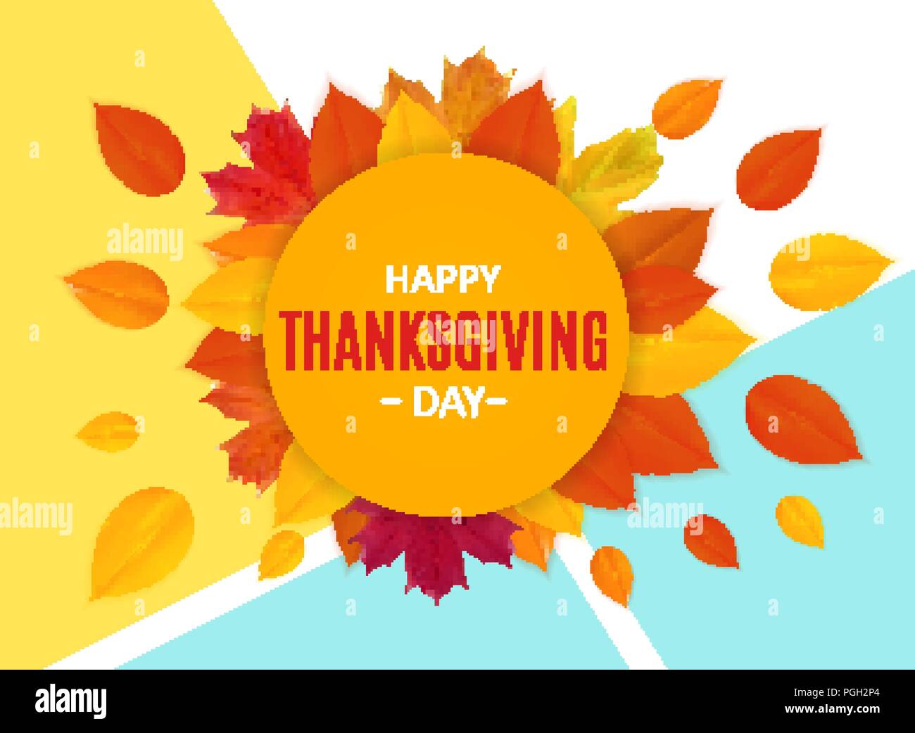 Happy Thanksgiving Day Background with Shiny Autumn Natural Leaves ...