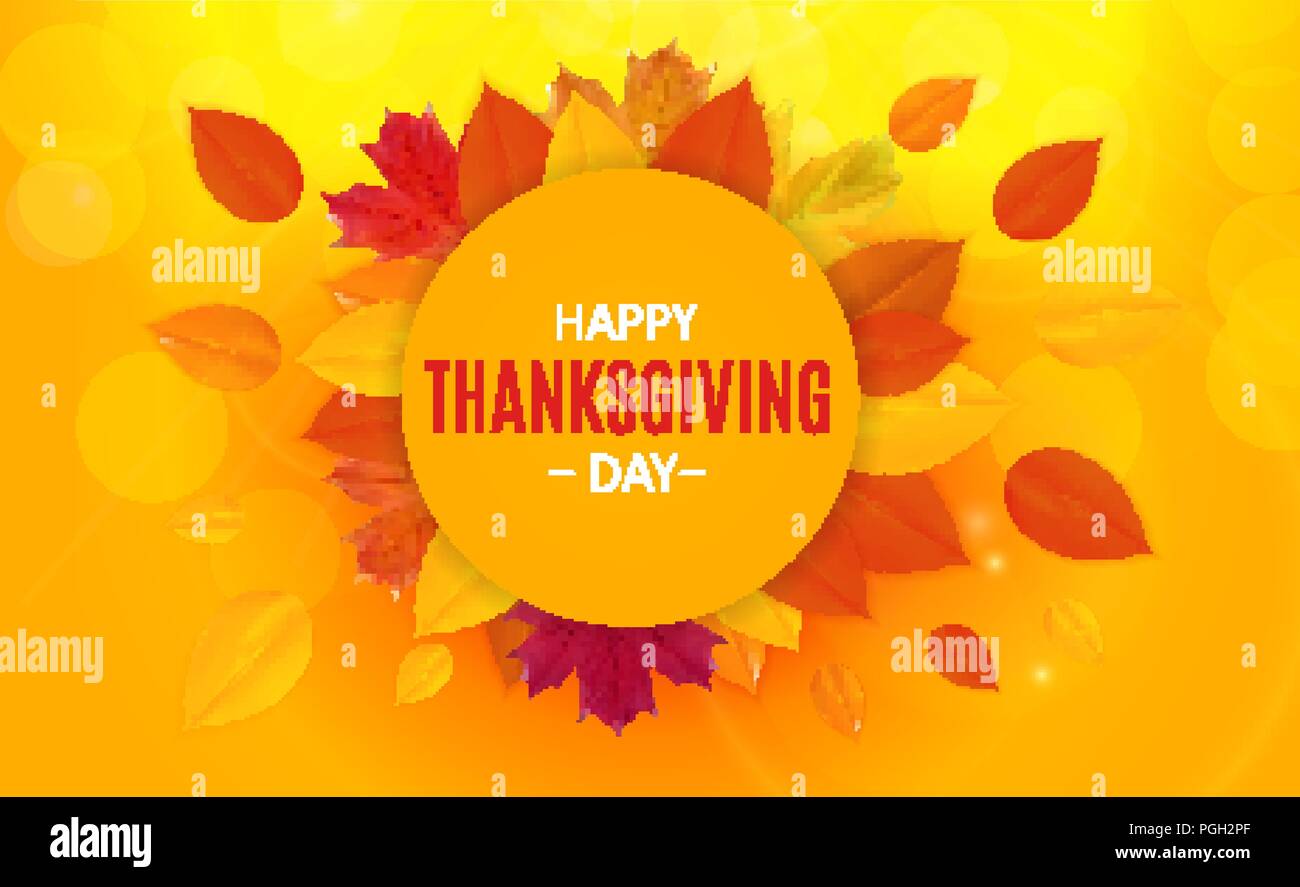 Happy Thanksgiving Day Background with Shiny Autumn Natural Leaves ...