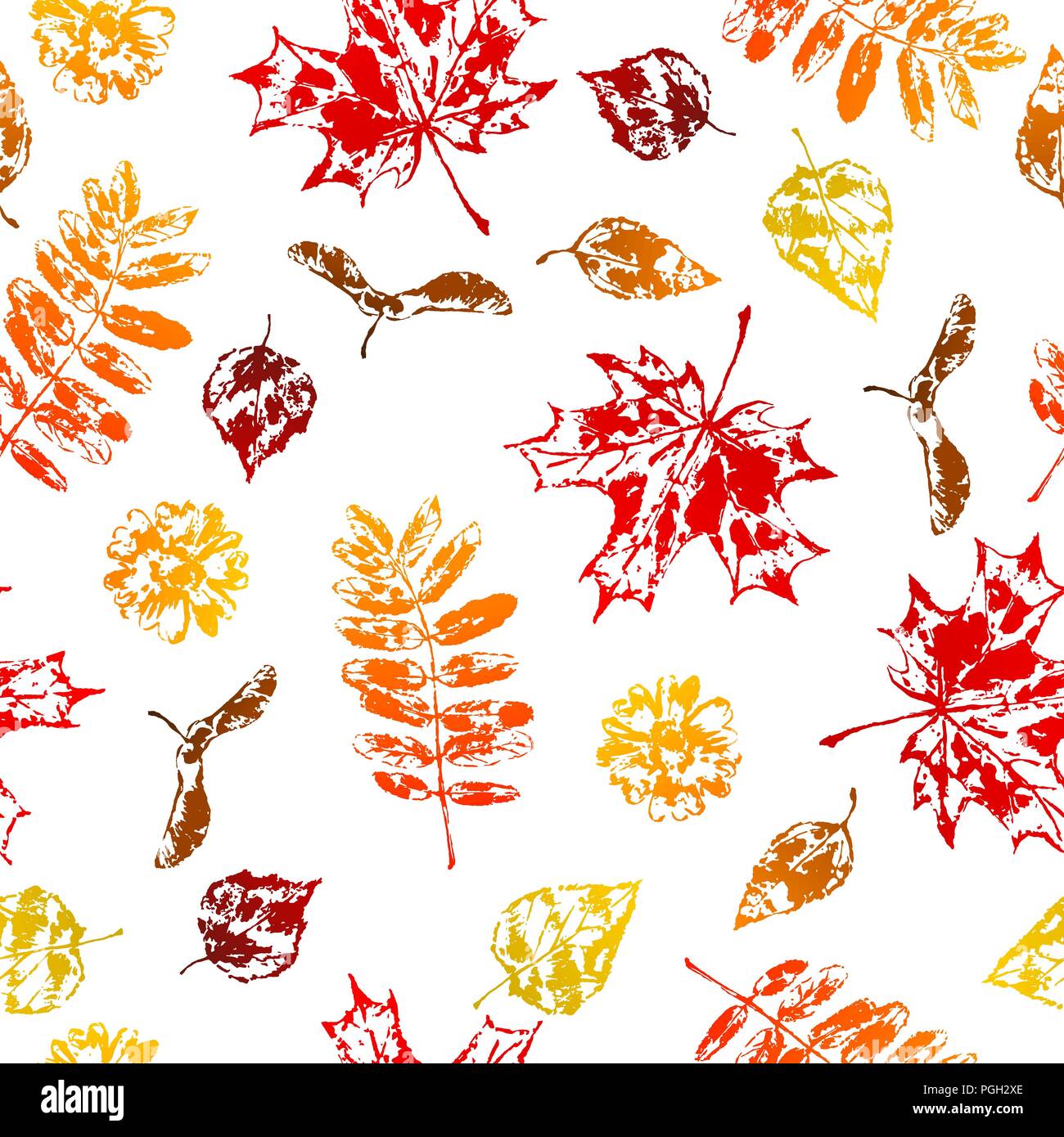 Seamless pattern with printed leaves. Stock Vector