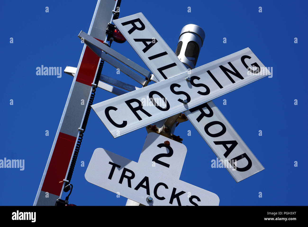 Railroad Crossing sign in Fairhaven, Washington, USA Stock Photo