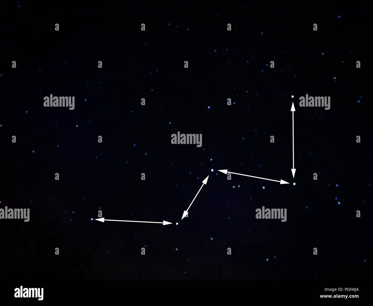 Constellation of Cassiopeia, low in the sky. Stock Photo