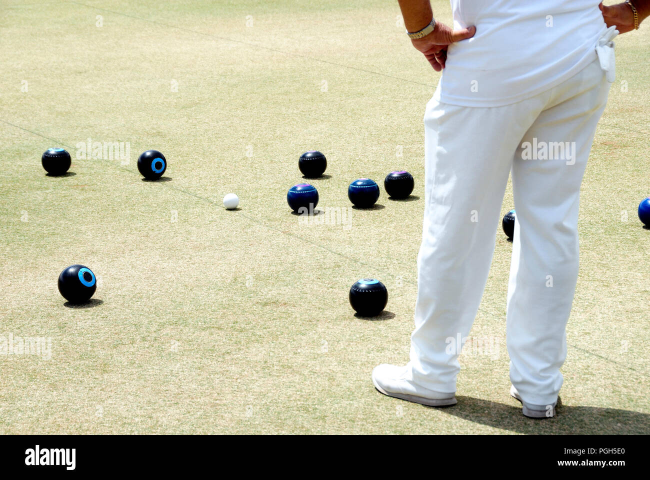 WUDINNA, AUSTRALIA-  FEBRUARY 02, 2018: People playing bowls on a bowling green in Australia Stock Photo
