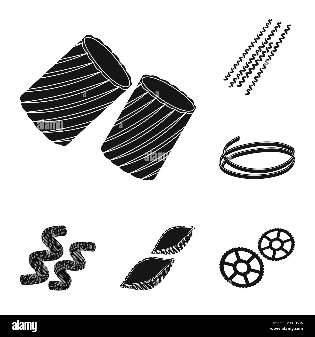 Types of pasta black icons in set collection for design. Figured ...