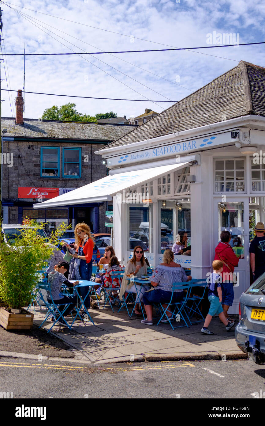 Around Newlyn an active fishing village on the Cornish coast. Cornwall england UK Mackerel Sky