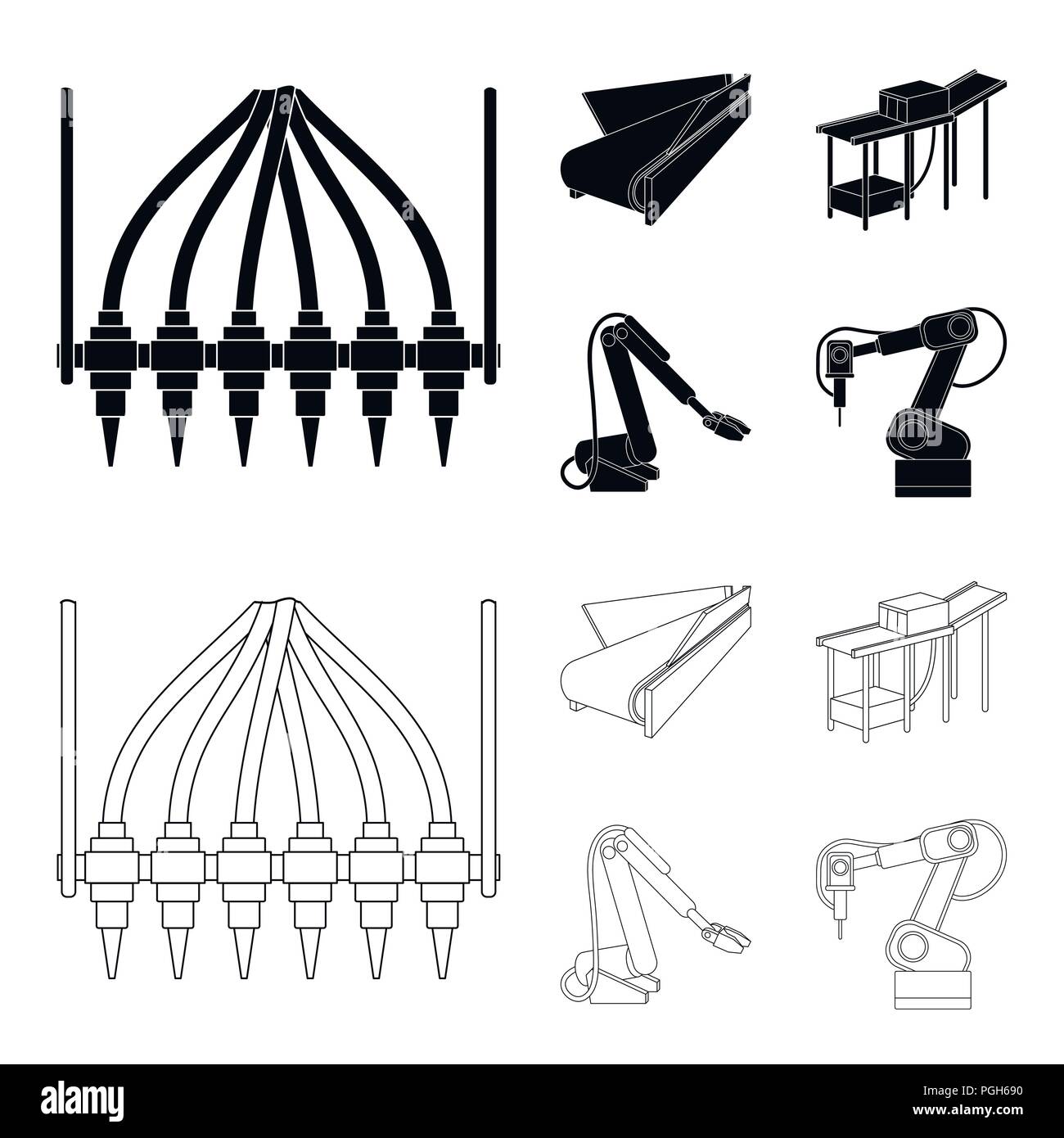 Modern equipment and other icon in black,outline style.Machine tools ...