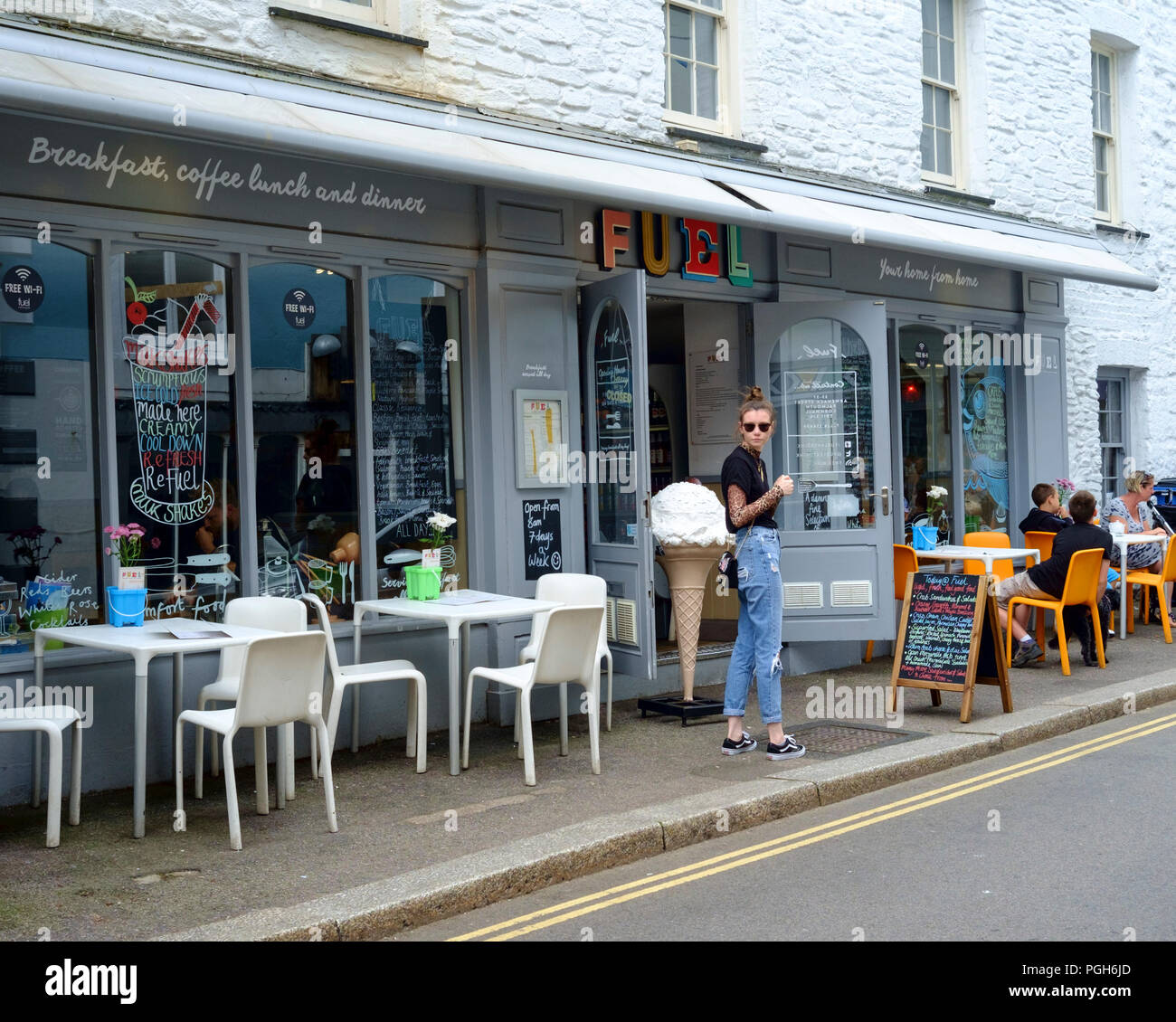 Falmouth a coastal town and Port in Cornwall England UK Fuel bar and cafe Stock Photo Alamy