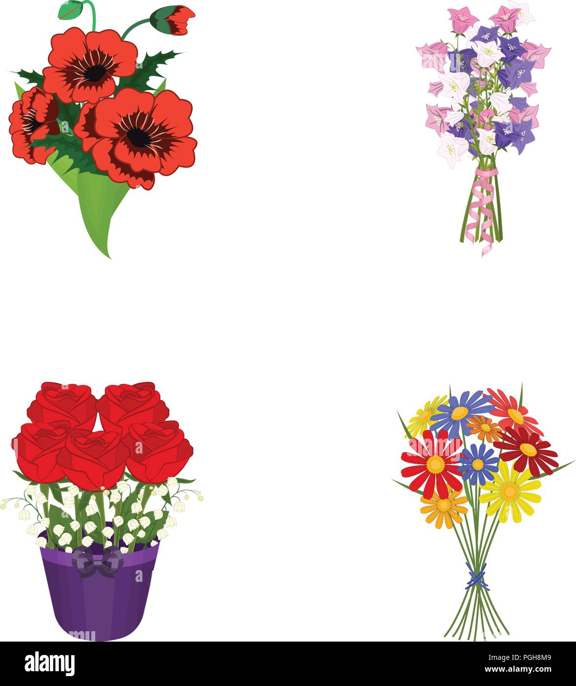 A bouquet of fresh flowers cartoon icons in set collection for design ...
