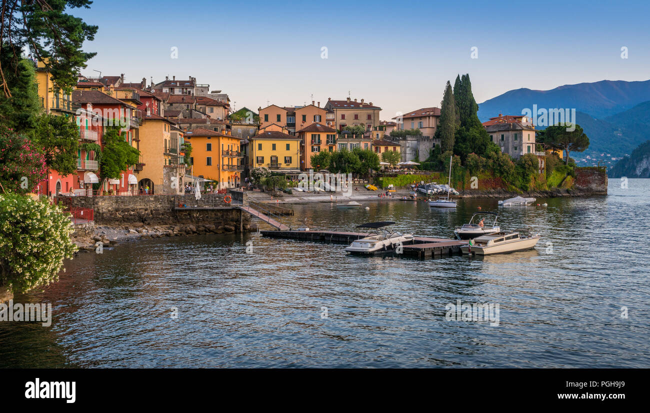 Scenic view in the beautiful Varenna in the evening, on Lake Como, Lombardy, Italy. Stock Photo