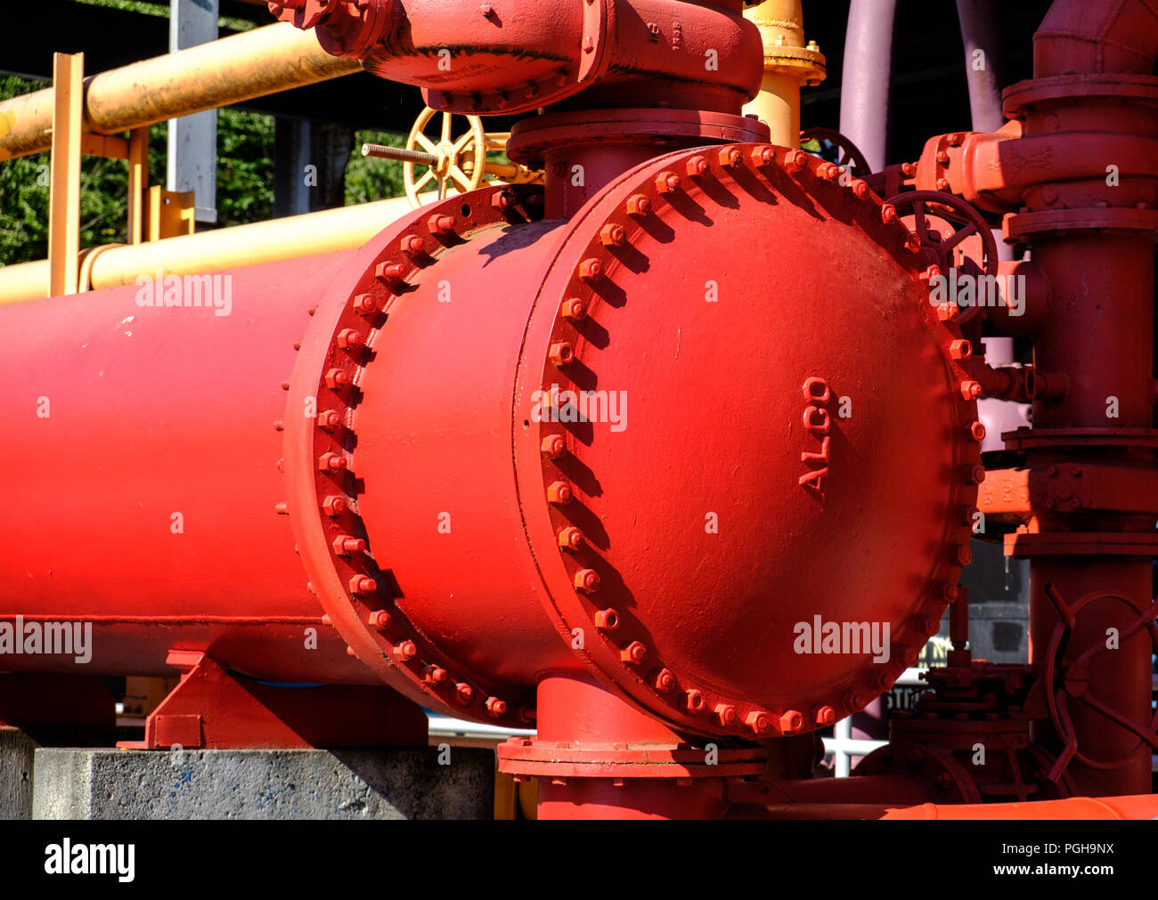 Colorful painted pipes and tanks at Gas Works Park, Seattle, USA Stock