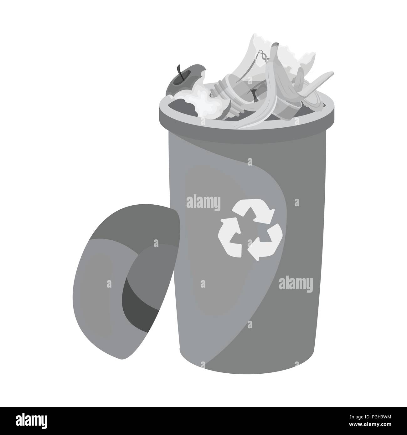 A full garbage can with waste. Rubbish and Ecology single icon in ...