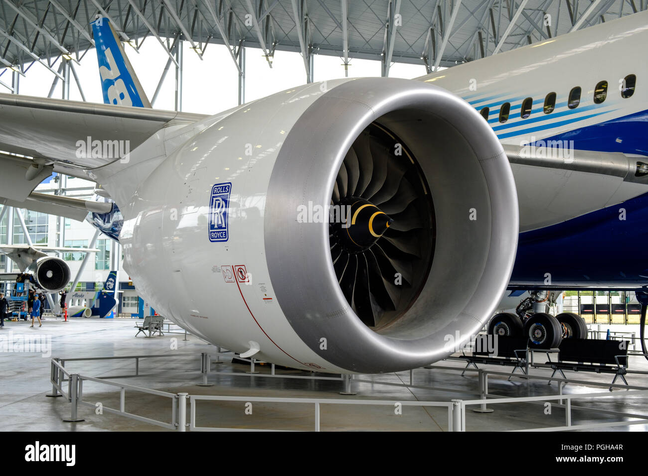 Rolls Royce engine of Boeing 787 Dreamliner in Aviation Pavilion of Museum  of Flight, Seattle, USA Stock Photo - Alamy