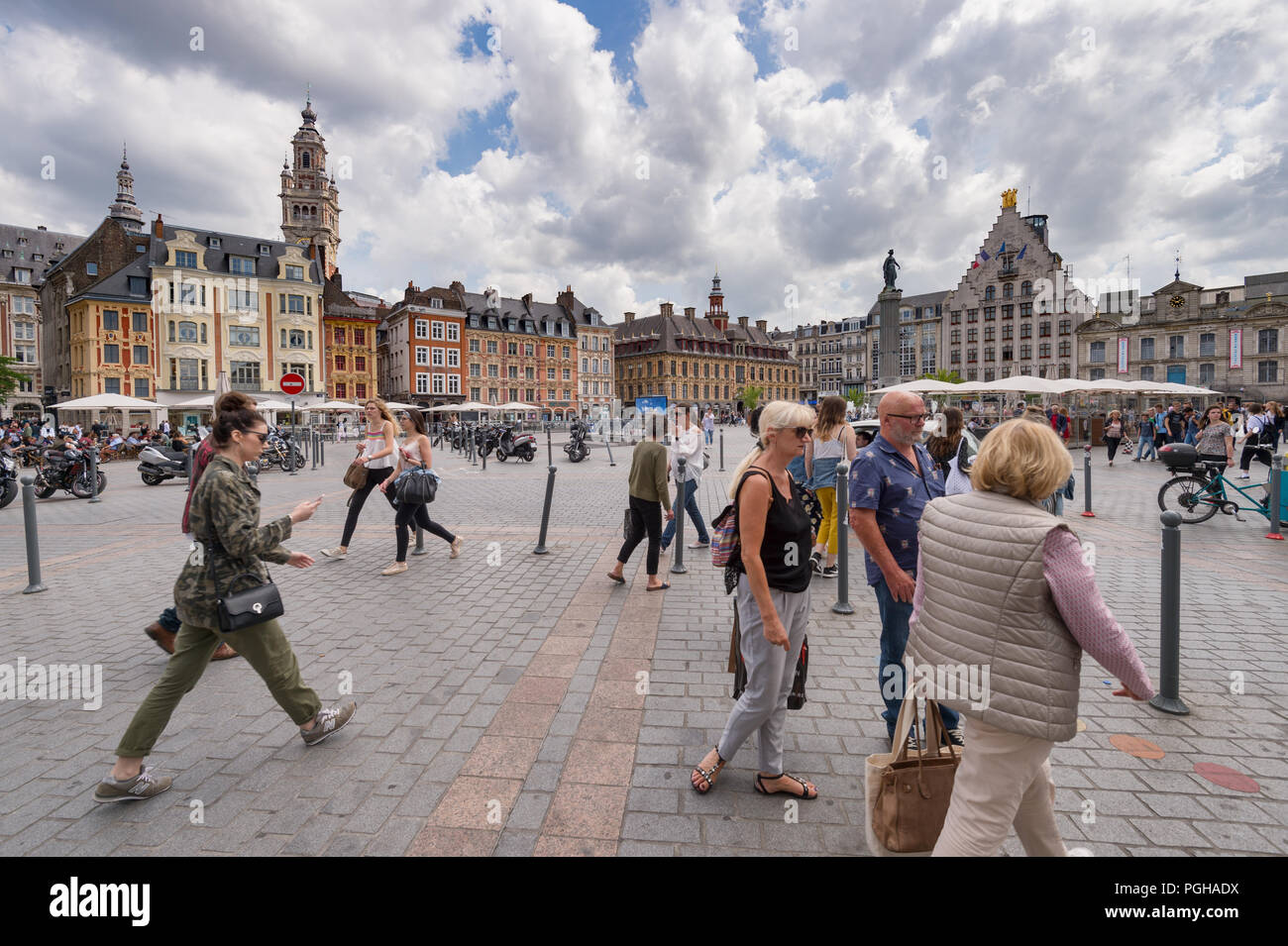 Lille, France - 15 June 2018: People walking in the place du General de Gaulle Square, also called Grand Place or Main Square. Stock Photo