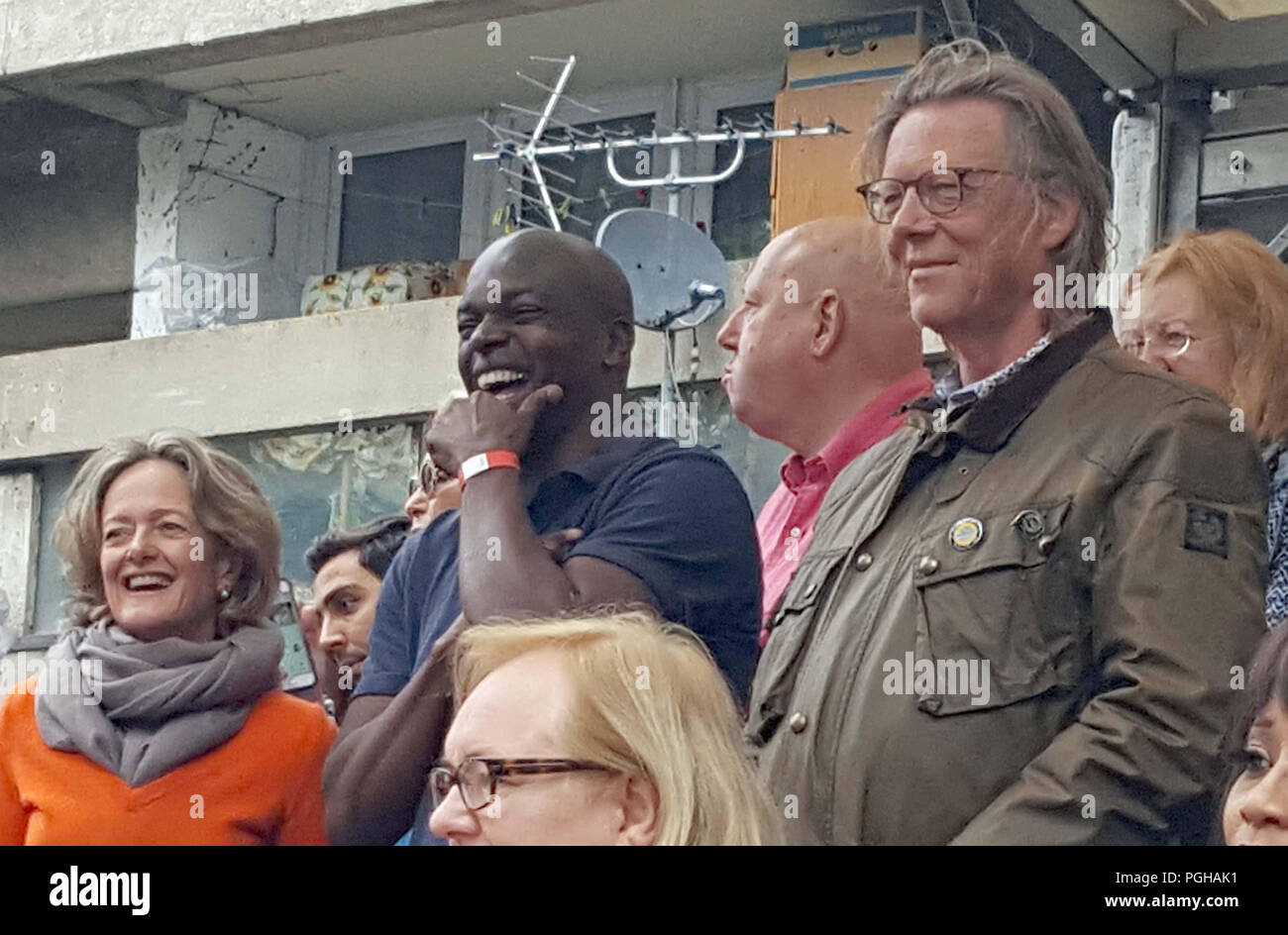 (left to right) Kensington and Chelsea Council's new leader Elizabeth Campbell, Conservative politician Shaun Bailey and council deputy leader Kim Taylor-Smith at the start of this year's Notting Hill Carnival in west London. Stock Photo