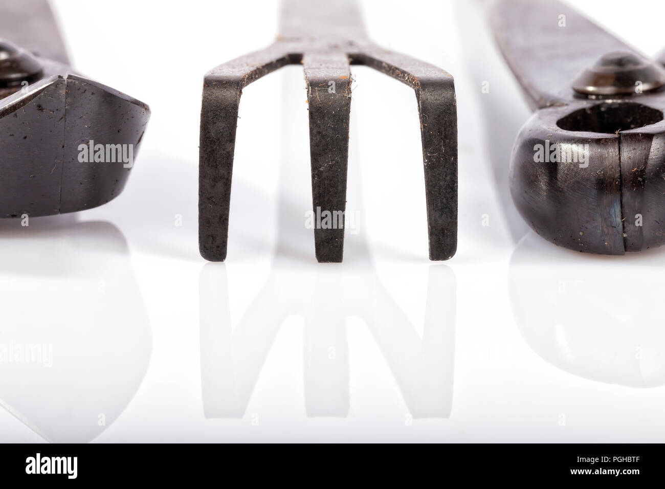 Bonsai tools set isolated on white. Concave cutter, concave pruner, and