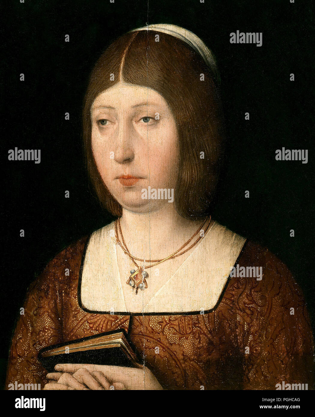 Isabella I of Castile, portrait of Queen Isabella, 1490. Isabella I (1451 – 1504) Queen of Castile Stock Photo