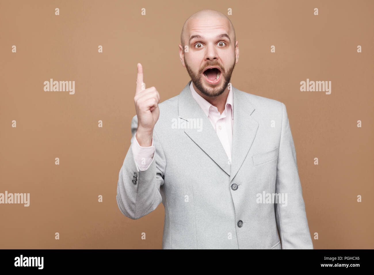 I Have Idea Portrait Of Handsome Amazed Middle Aged Bald Bearded