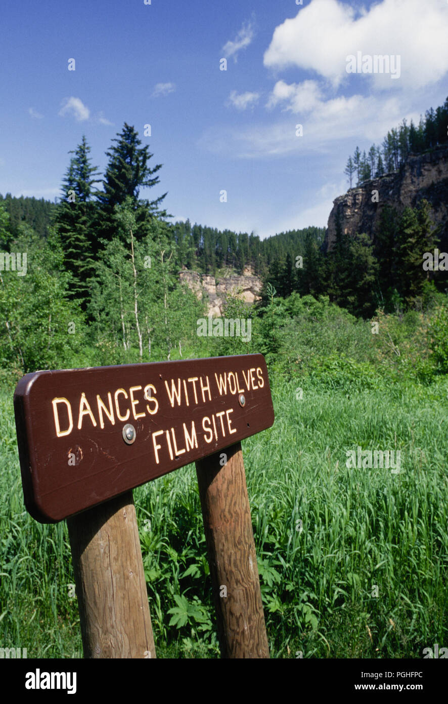 'Dances with Wolves' Motion Picture Filming Location Sign, Sperafish Canyon, SD, USA Stock Photo