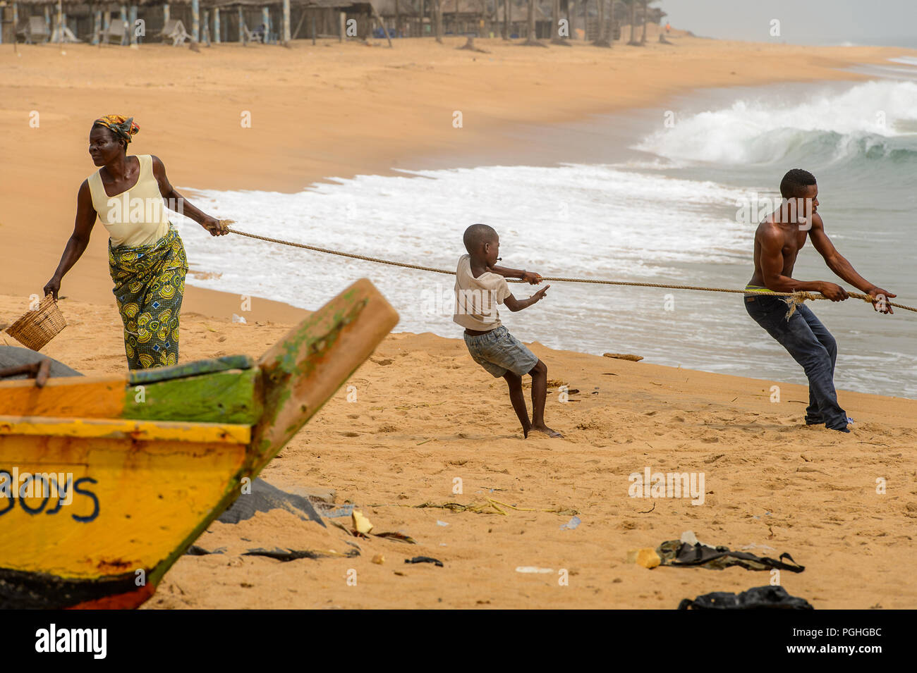 LOME, TOGO Jan 9, 2017 Unidentified Togolese people hold the rope on