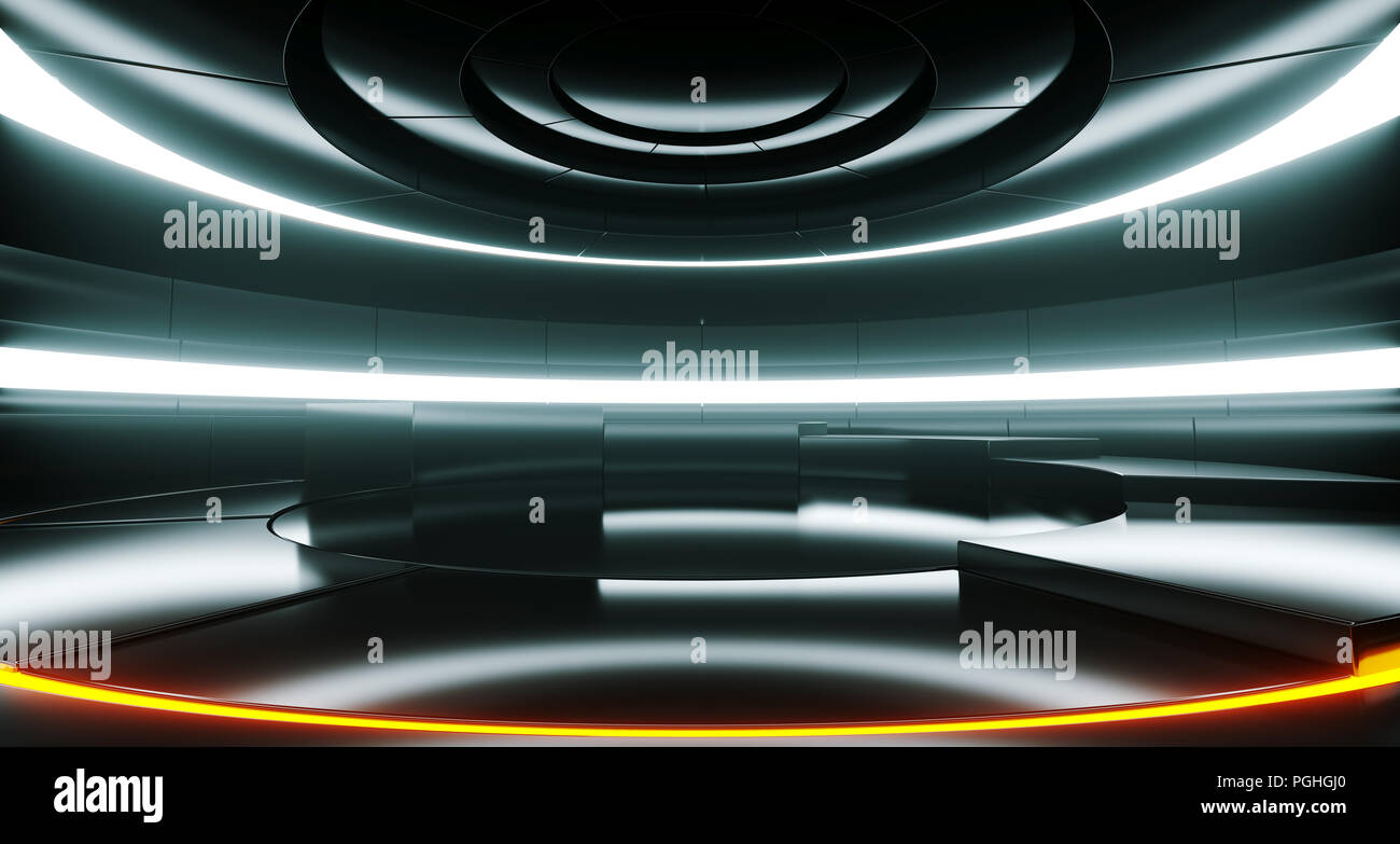 Futuristic Sci Fi Interior Round Dark Light Glowing