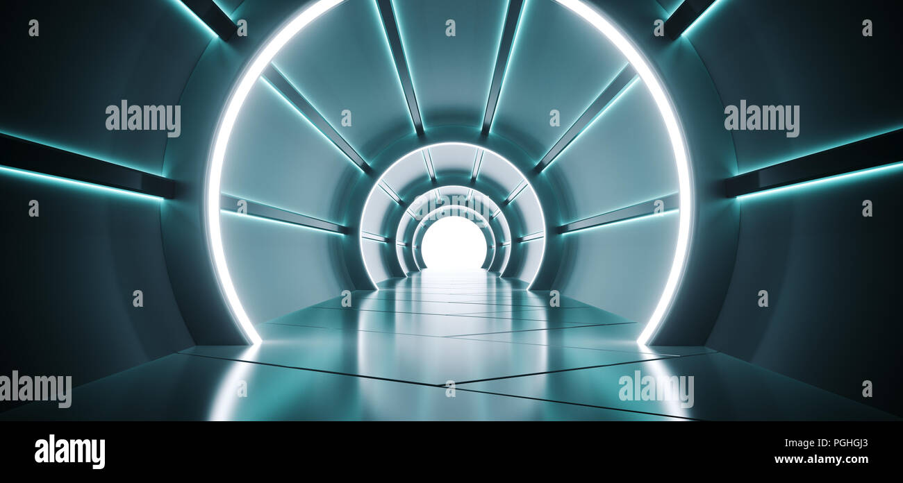 Sci Fi Futuristic Round Cylinder Shaped Corridor With Led