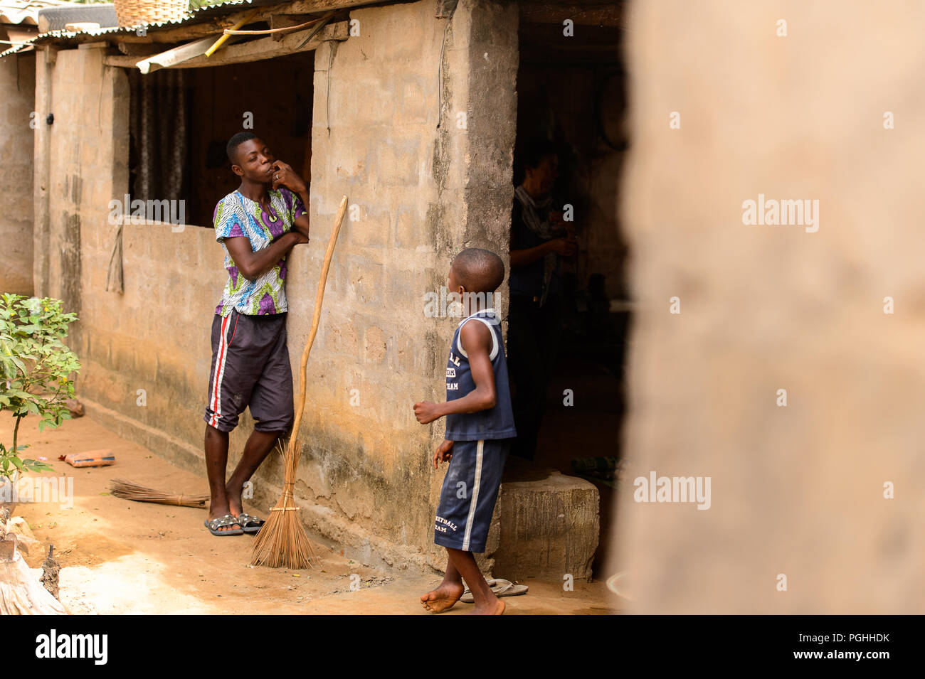 LOME, TOGO Jan 9, 2017 Unidentified Togolese young boy stands near