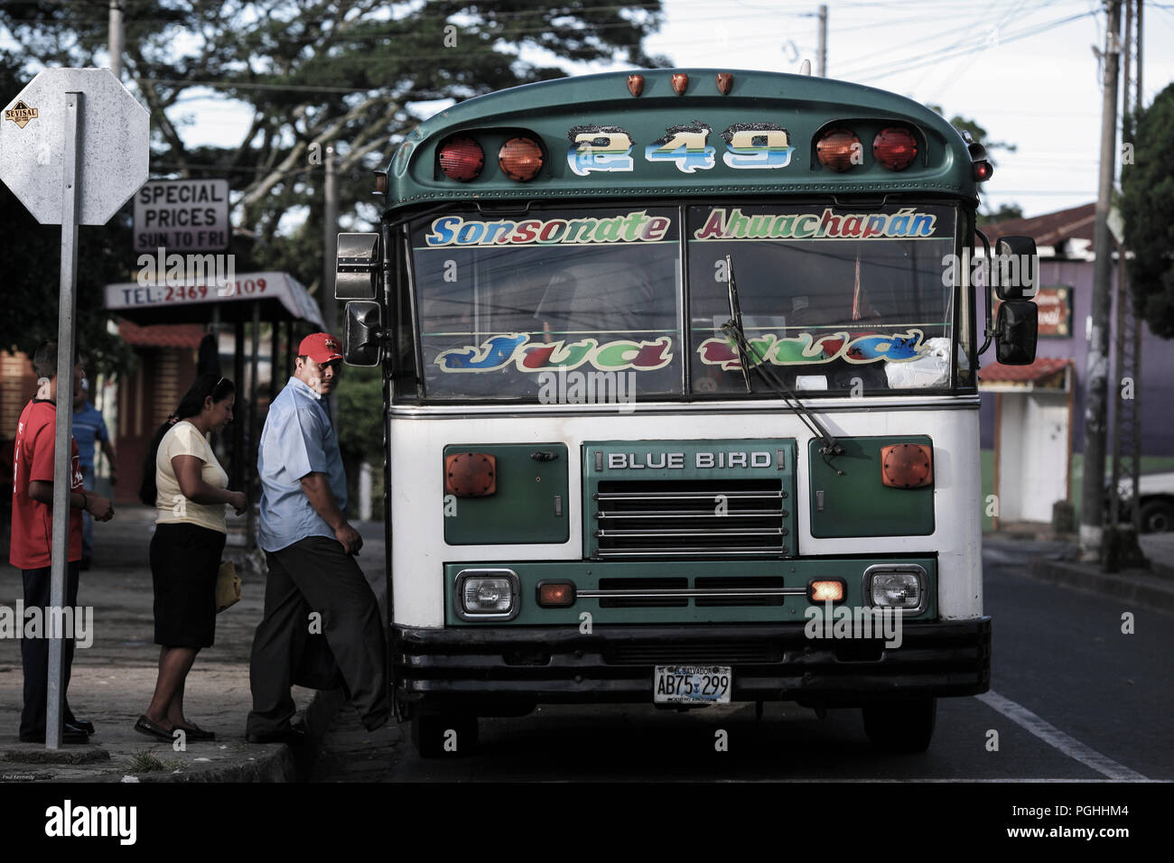 Passengers boarding public bus in El Salvador, Central America Stock