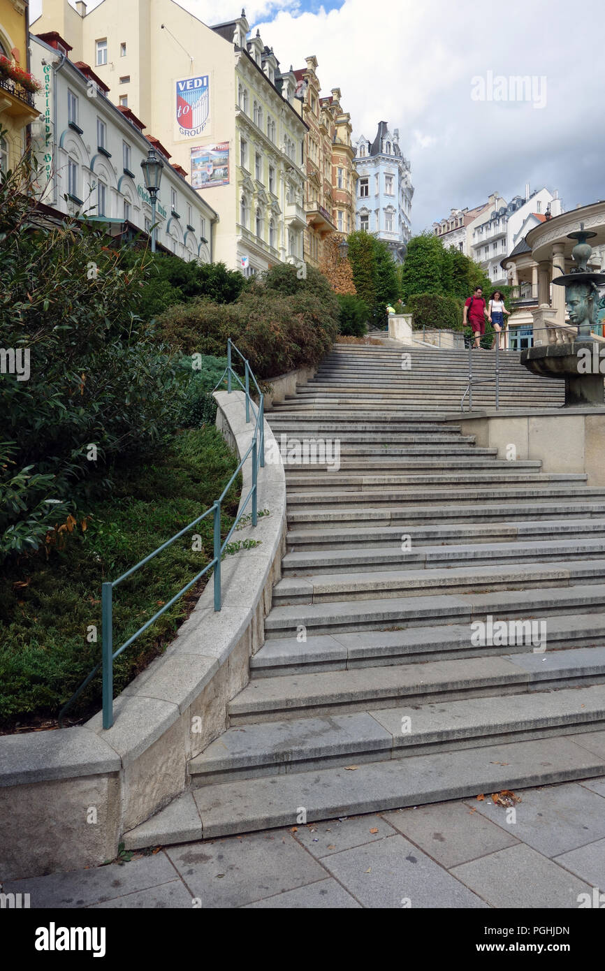 Elegant sweeping steps in the spa town of Karlovy Vary (Karlsbad) in the West Bohemia region of the Czech Republic Stock Photo