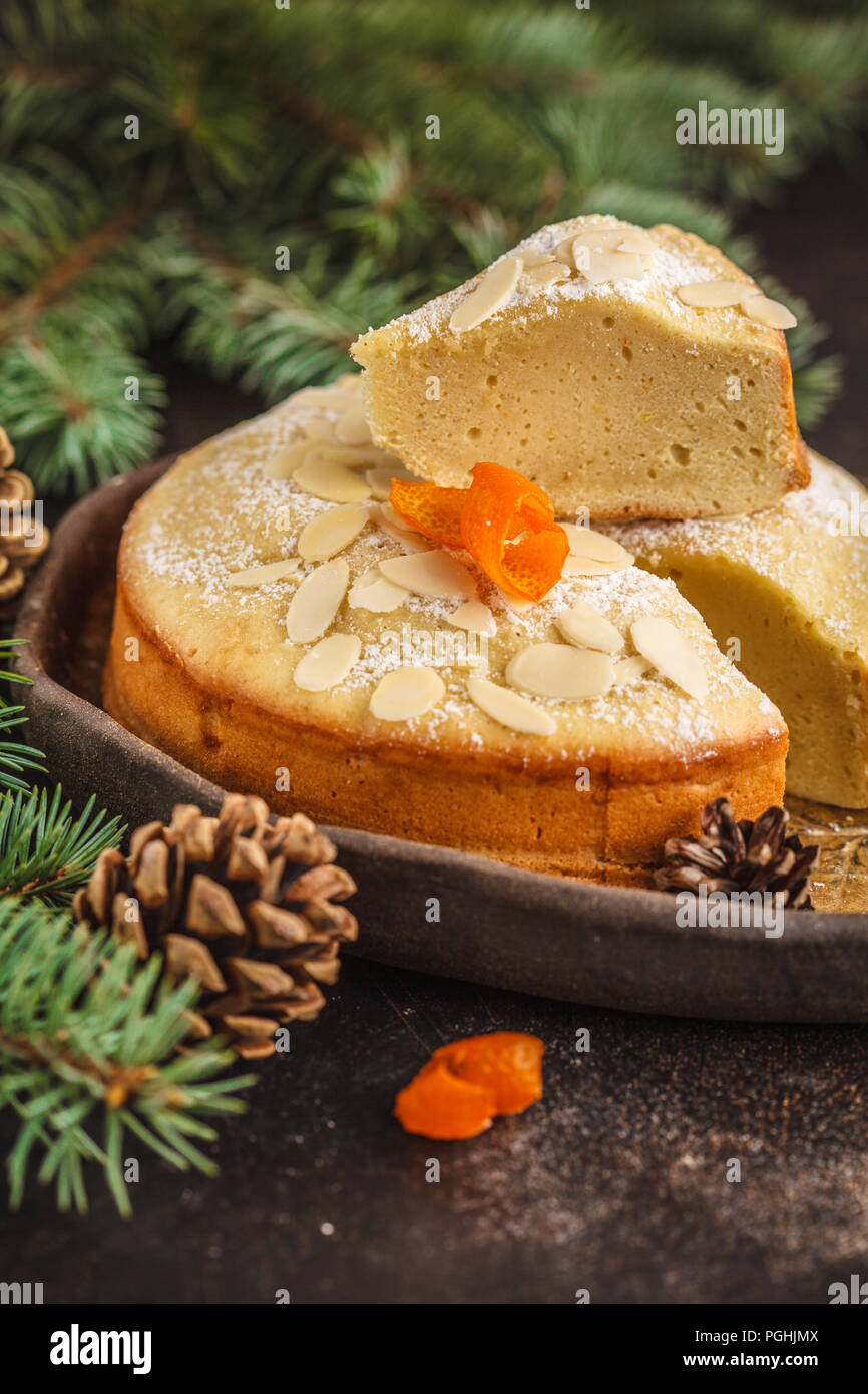 traditional christmas norwegian almond cake in christmas decorations dark background christmas dessert concept - Christmas Dessert Decorations traditional christmas norwegian almond cake in christmas decorations dark background christmas dessert concept - Christmas Dessert Decorations