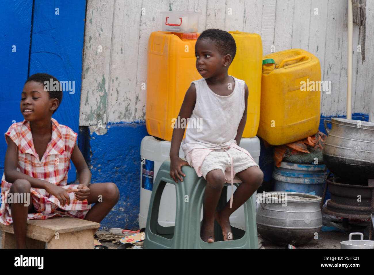 ACCRA, GHANA Jan 8, 2017 Unidentified Ghanaian little girl sits on a