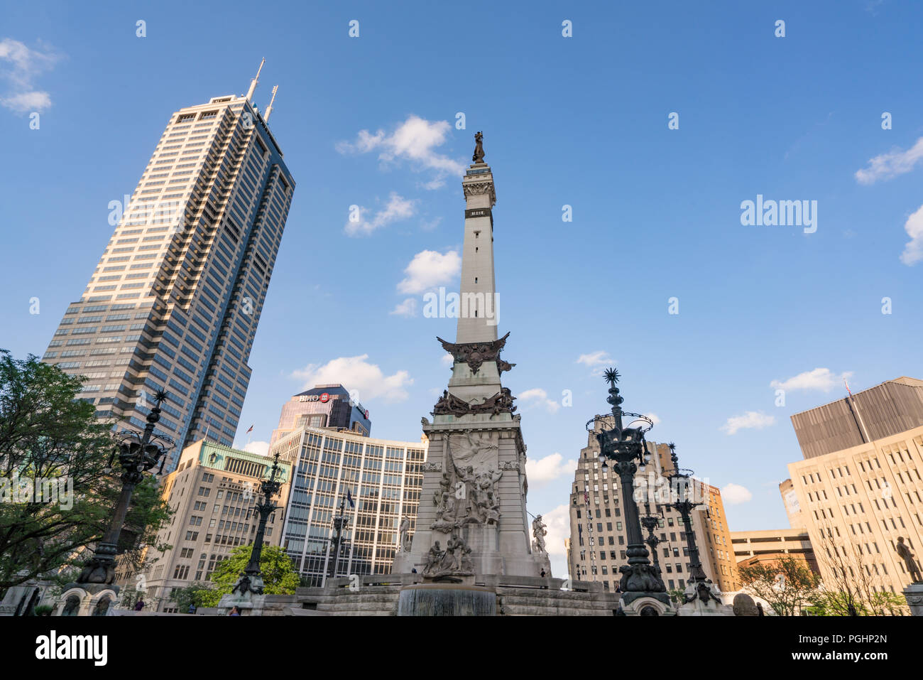INDIANAPOLIS, IN - JUNE 18, 2018: Soldiers and Sailors Monument located in the Monument Circle Historic District of Indianapolis, Indiana Stock Photo
