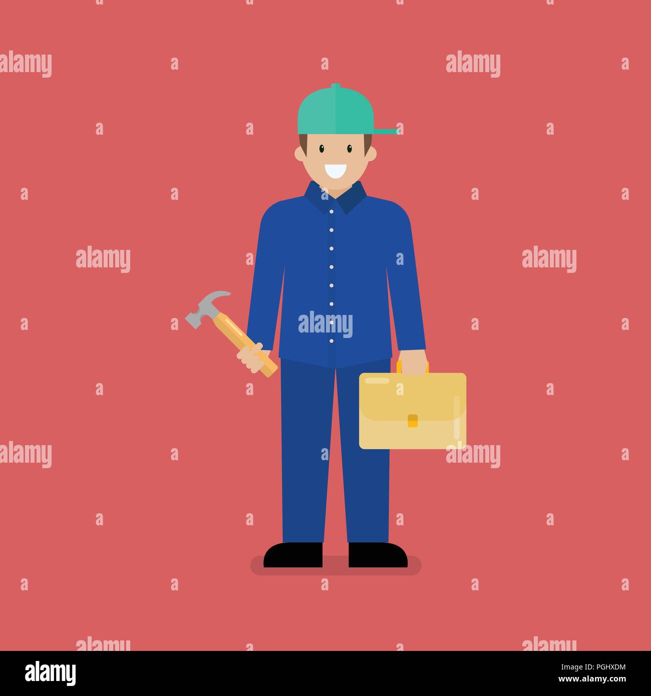 Craftsman character cartoon. Blue collar worker in flat style Stock Vector