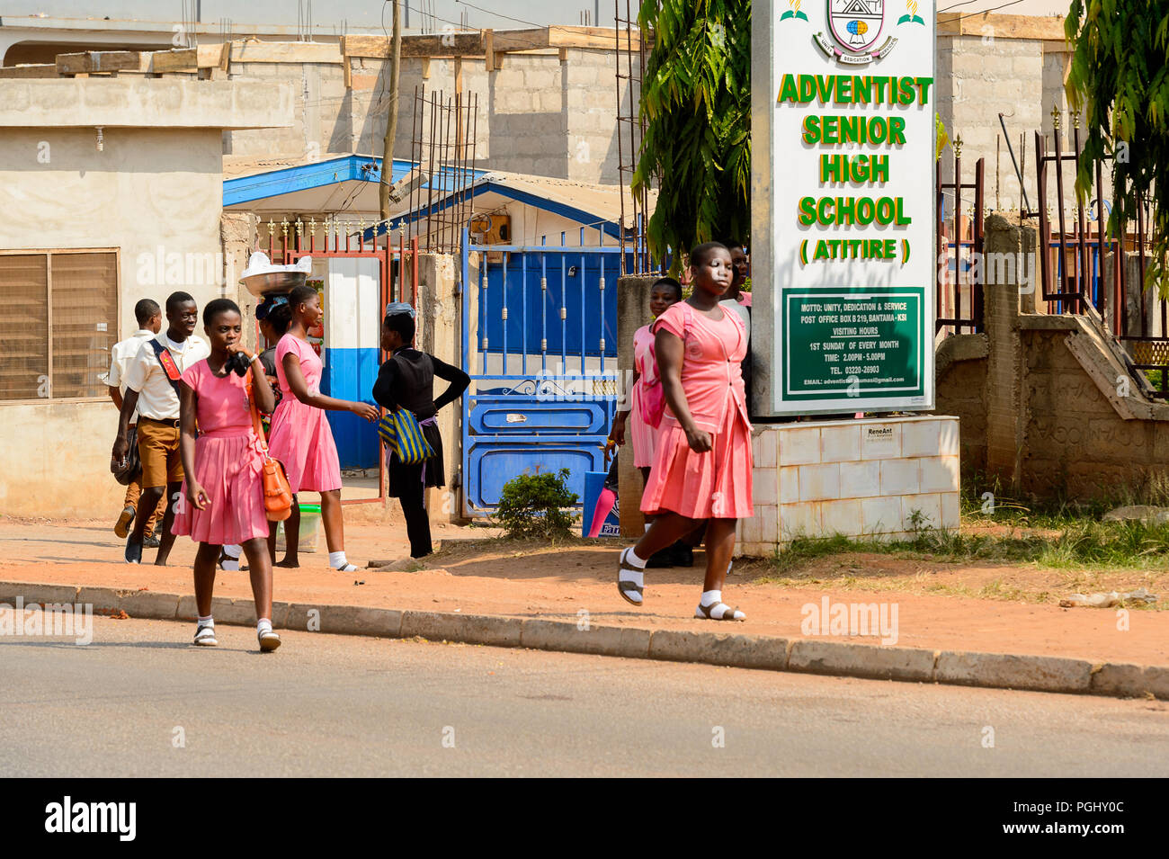 CENTRAL REGION, GHANA - Jan 17, 2017: Unidentified Ghanaian pupils in school uniform in local village. Children of Ghana suffer of poverty due to the  Stock Photo