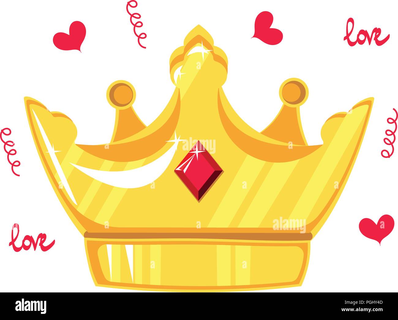 Vector illustration. Gold crown with precious stone on white background ...