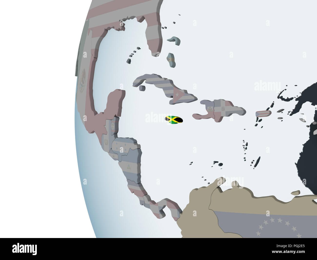 Jamaica on political globe with embedded flag. 3D illustration Stock ...